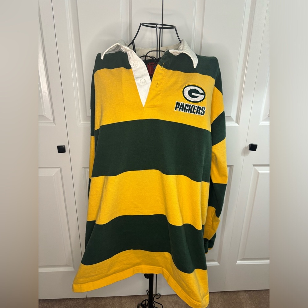 NFL Green and Yellow Packers Rugby Stripe Long Sleeve Shirt